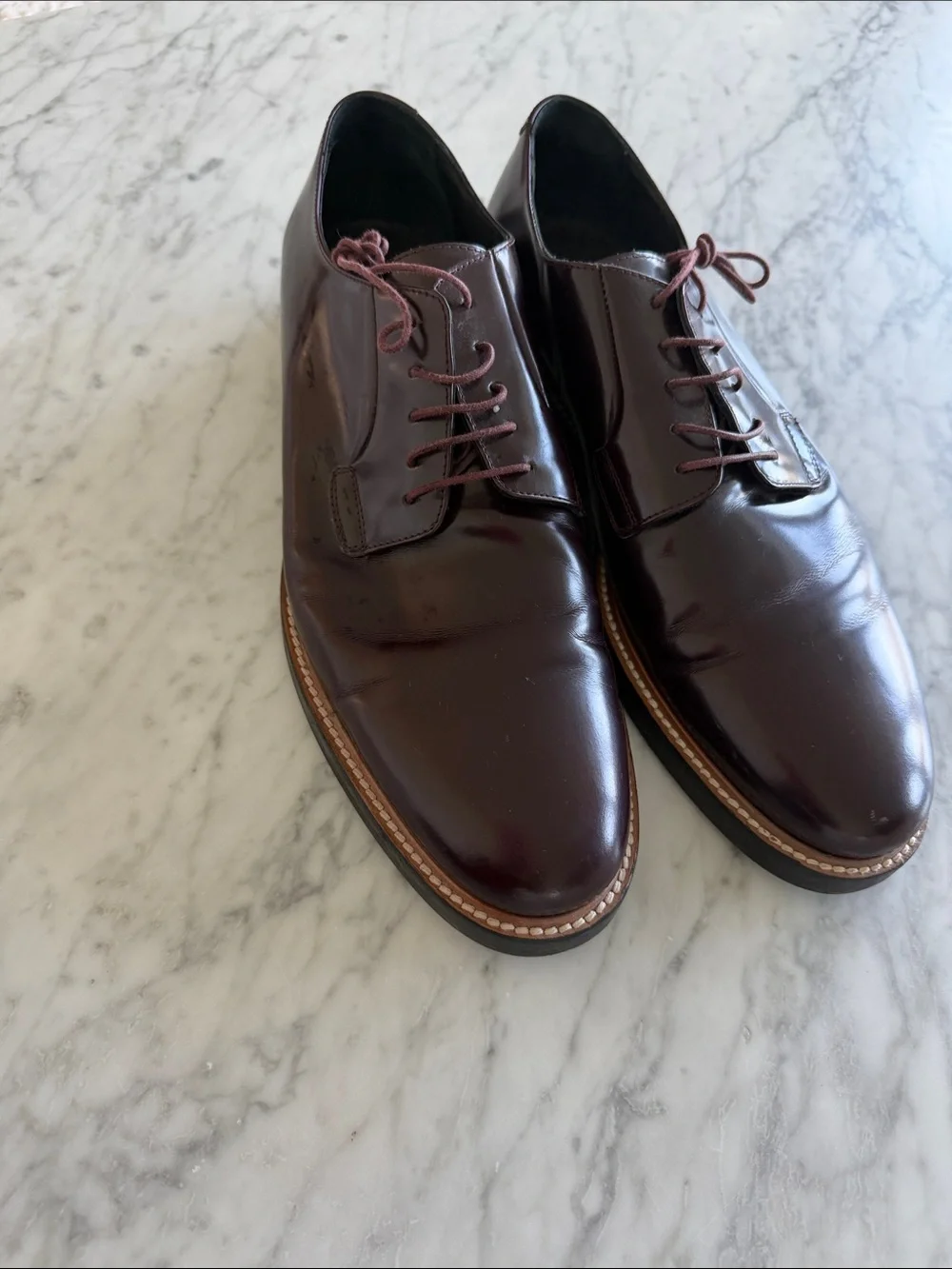 ✨Bright Beautiful Leather✨Vince Men's Burgundy Leather Derby Shoes